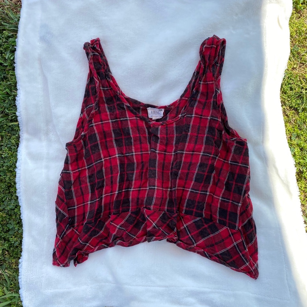 PacSun LA Hearts Crop Flannel Tank Top